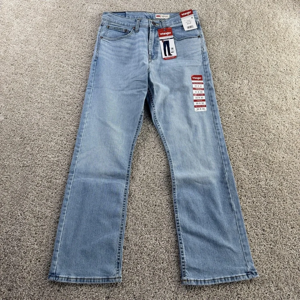 Wrangler Five Star Relaxed Boot Jeans Mens 30x30 Light Wash Blue Denim Stretch
